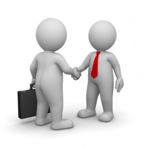 3D Character is Businessman , they give handshake to each other , they are partner and co-worker